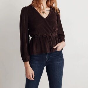 Madewell Corduroy Tie-Front Faux-Wrap Top